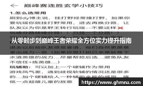 从零起步到巅峰王者荣耀全方位实力提升指南